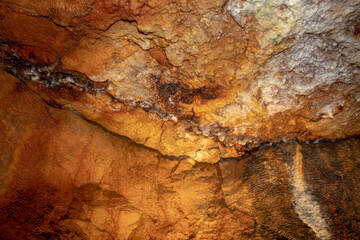 View of the different colors and textures of the cave formations in the Ohio Caverns in West Liberty, Ohio USA.