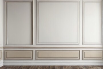 Elegant room corner with white wall, wooden floor, and three unique design panels in diagonal arrangement.