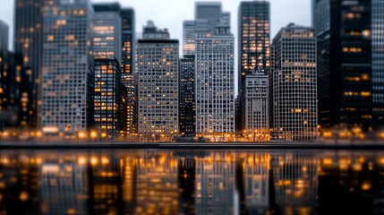 Fototapeta premium Cityscape Reflections Evening Lights on Skyscrapers