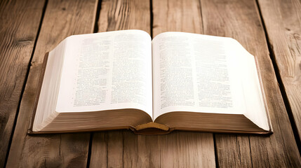 Obraz premium Open Book Lies on Rustic Wooden Table, Showcasing Text and Binding Details.