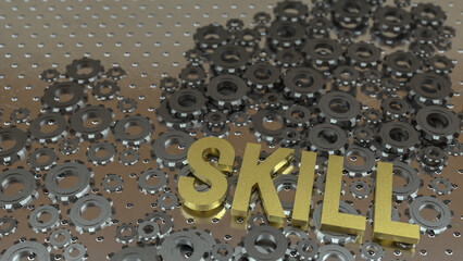 The Gold skill text on metal plate 3d rendering image.
