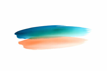 Obraz premium Two Vibrant Brushstrokes of Teal and Peach Watercolor Blend Seamlessly on White Background