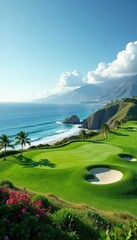 Fototapeta premium Tranquil golf course overlooking Pacific Ocean, golf course, la jolla
