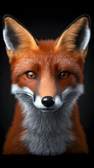 Obraz premium Realistic Red Fox Portrait Shows Intricate Fur Detail on a Dark Background