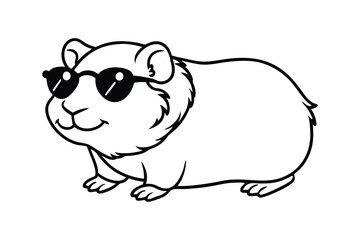 A cute guinea pig wearing sunglass line art vector design.eps
