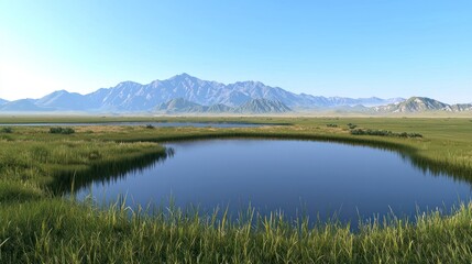 Tranquil Lake and Mountain Landscape