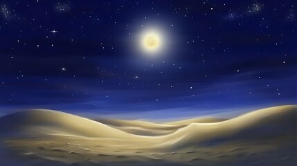 Serene Desert Night Sky With Full Moon And Stars