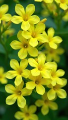 Obraz premium Vibrant flowers with five petals, clustered in a dense mass, showcasing delicate yellow and green hues , nature, floral