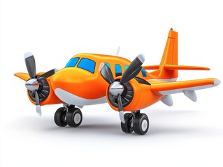 Bright Orange Toy Airplane Model with Propellers and Wheels