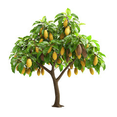 Cacao Tree with Ripe Pods and Lush Green Leaves in Bright Light