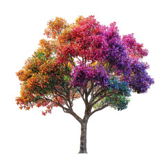 Vibrant Multicolored Tree with Autumn Leaves Against White Background