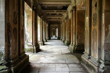 Obraz premium Vintage architectural corridor with stone columns and intricate decorative details