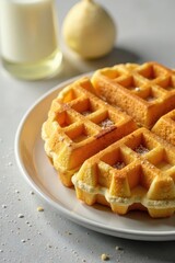 Waffle texture with crispy edges and soft interior, texture detail , waffle grid