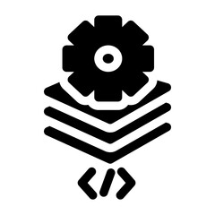 Software development icon glyph featuring symbols like code, cloud, servers, and debugging tools, ideal for tech projects, apps, websites, or programming-related designs.