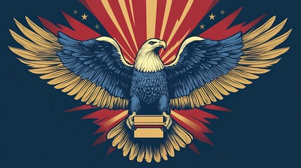 A stylized eagle holding a ballot box in its talons, representing freedom and responsibility