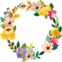 watercolor yellow, purple, cream, pink flower