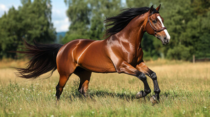 Fototapeta premium Photography horses galloping open field strength freedom natural beauty vibrant scenery dynamic motion wildlife elegance energy run train race pet grass power rodeo cowboy raw sunny day breed