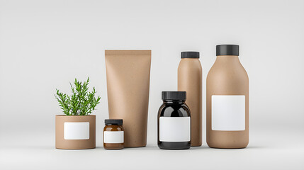 Natural packaging with various containers and plant