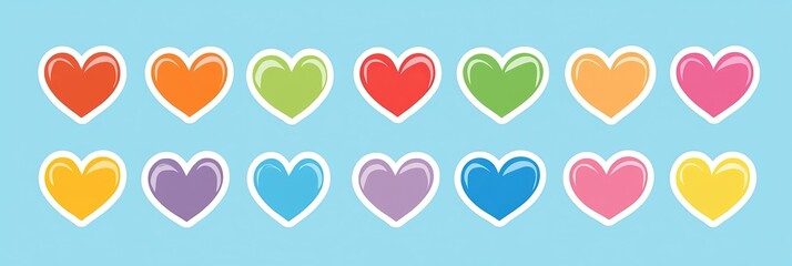 This heart sticker set features a variety of colorful hearts outlined in white, perfect for decorating gifts or cards during Valentine's Day. Ideal for all occasions of love