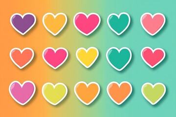 This set showcases colorful heart stickers designed for Valentine's Day, featuring a clean white outline. These stickers are perfect for showing love and affection