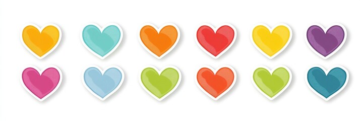 A vibrant assortment of heart stickers featuring a clean white outline, perfect for celebrating Valentine's Day and expressing affection in various creative ways