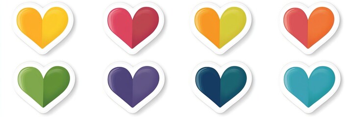 A vibrant collection of heart stickers showcases various colors, perfect for celebrating Valentine's Day and sharing love among friends and family
