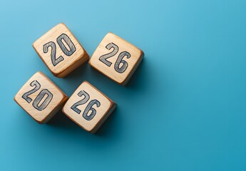 Wooden blocks display the year twenty twenty six