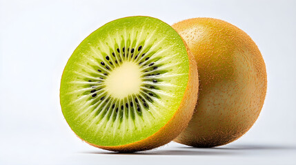Fototapeta premium Fresh kiwi fruit, sliced to reveal vibrant green interior and seeds