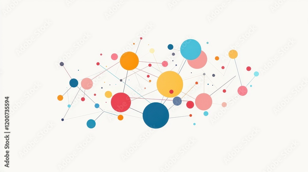 Poster abstract illustration of colorful connections in commerce representing dynamic networks and interact