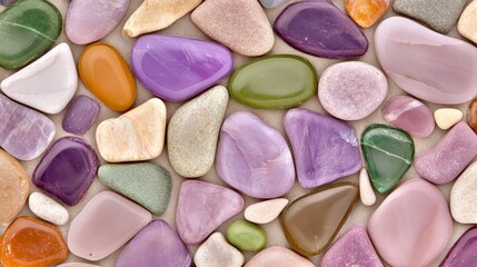 Colorful Polished Gemstones Arranged on Neutral Background