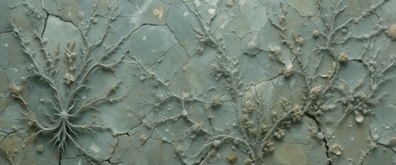 Intricate patterns resembling natural forms on a textured surface.