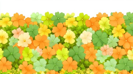 Colorful Spring Flowers and Clover Seamless Border