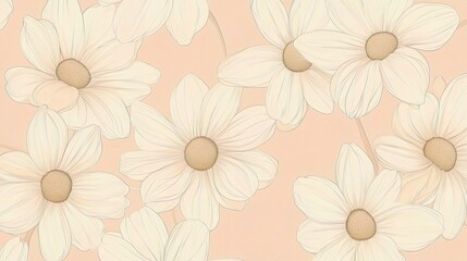 Fototapeta premium Seamless Pattern of Wild Daisies with Soft Outlines and Delicate Lines