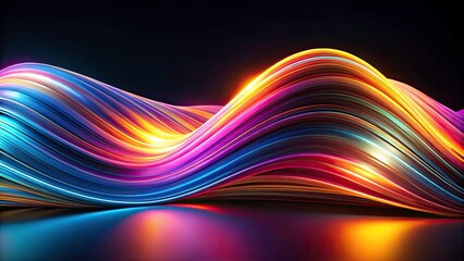 Obraz premium Dynamic Abstract Wave Lines Pattern in Colorful Light on Black Background for Music, Technology, and Modern Party Concepts