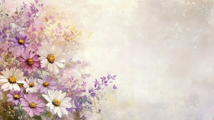 Fototapeta premium Soft Romantic Daisies on Light Background with Gentle Lines