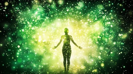 Naklejka premium Cosmic Being Silhouette of Woman in Starry Nebula