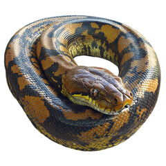 Fototapeta premium Majestic Coiled Python in Vibrant Colors on a white background.