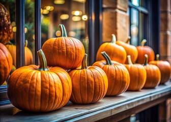 Minimalist fall display: vibrant orange gourds create a simple, elegant autumn still life for shop windows.