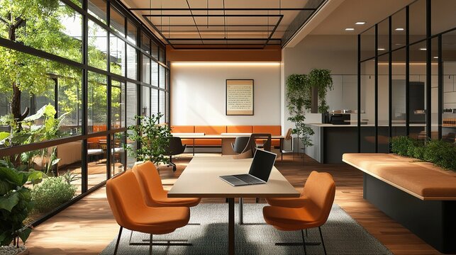 Bright Modern Urban Co-Working Space with Green Plants and Natural Light