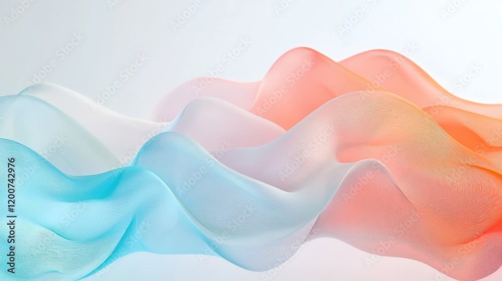 Poster dynamic abstract visuals representing productivity and efficiency through flowing waves and soft col