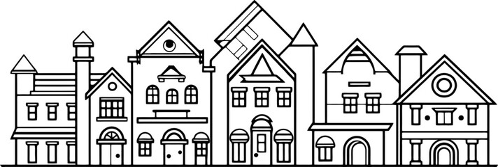 row houses drawing outline