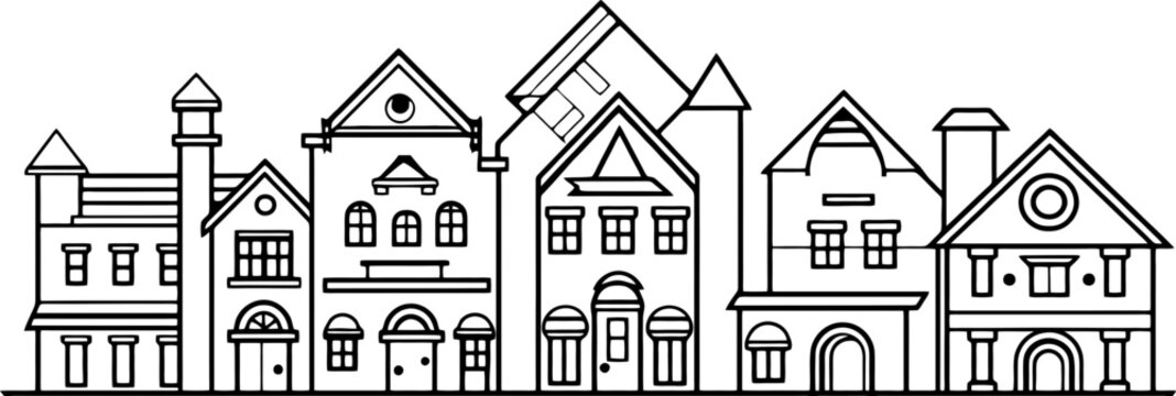 black and white houses cityscape outline clip art preview