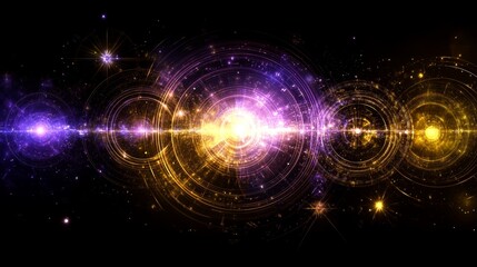 Naklejka premium Cosmic Rings Celestial Energy and Galactic Patterns