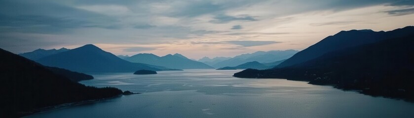 Serene sunset reflection over tranquil lake mountainous region landscape calm environment panoramic view
