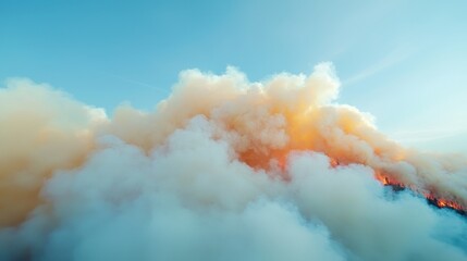 Obraz premium Raging Forest Fire with Smoke Billowing into the Sky at Sunset