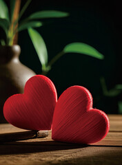 Rustic Valentine's Day Wooden Background with Red Hearts
