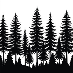 Obraz premium Detailed Vector Illustration of a Picturesque Mountain Landscape Featuring a Dense Forest and a Majestic Deer, Perfect for Nature and Wildlife Themes