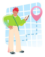Man using a navigation app