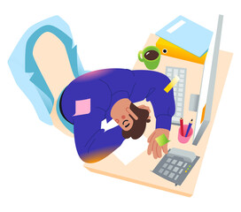 Office worker sleeping on his desk