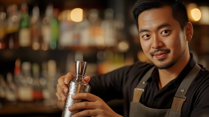 Skilled bartender mixing a refreshing cocktail.